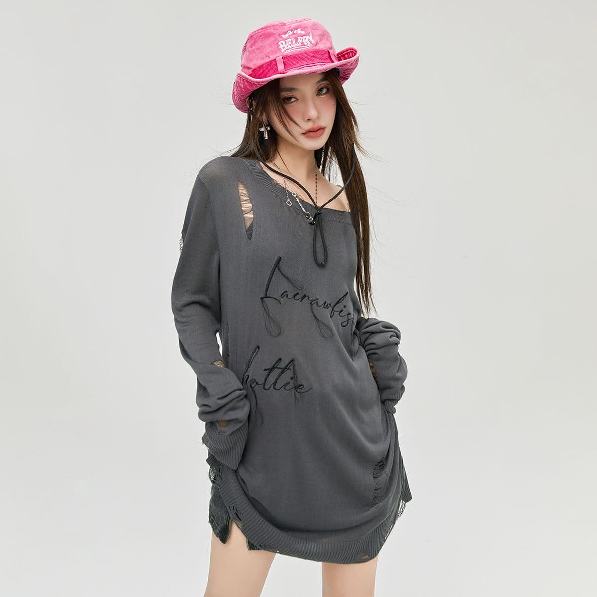Dress Rajut Oversize Wanita Off Shoulder | Knit Dress Rantai Lepas Pasang | Sweater Dress Korean Style Kekinian