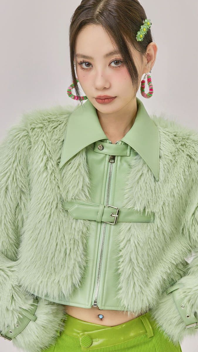 Jaket Faux Fox Fur Wanita Premium | Outer PU Leather Faux Two-Piece | Jaket Bulu Korean Style Elegan